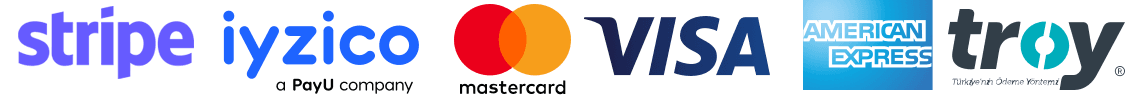 Accepted payment methods: Stripe, iyzico, Mastercard, Visa, American Express, Troy