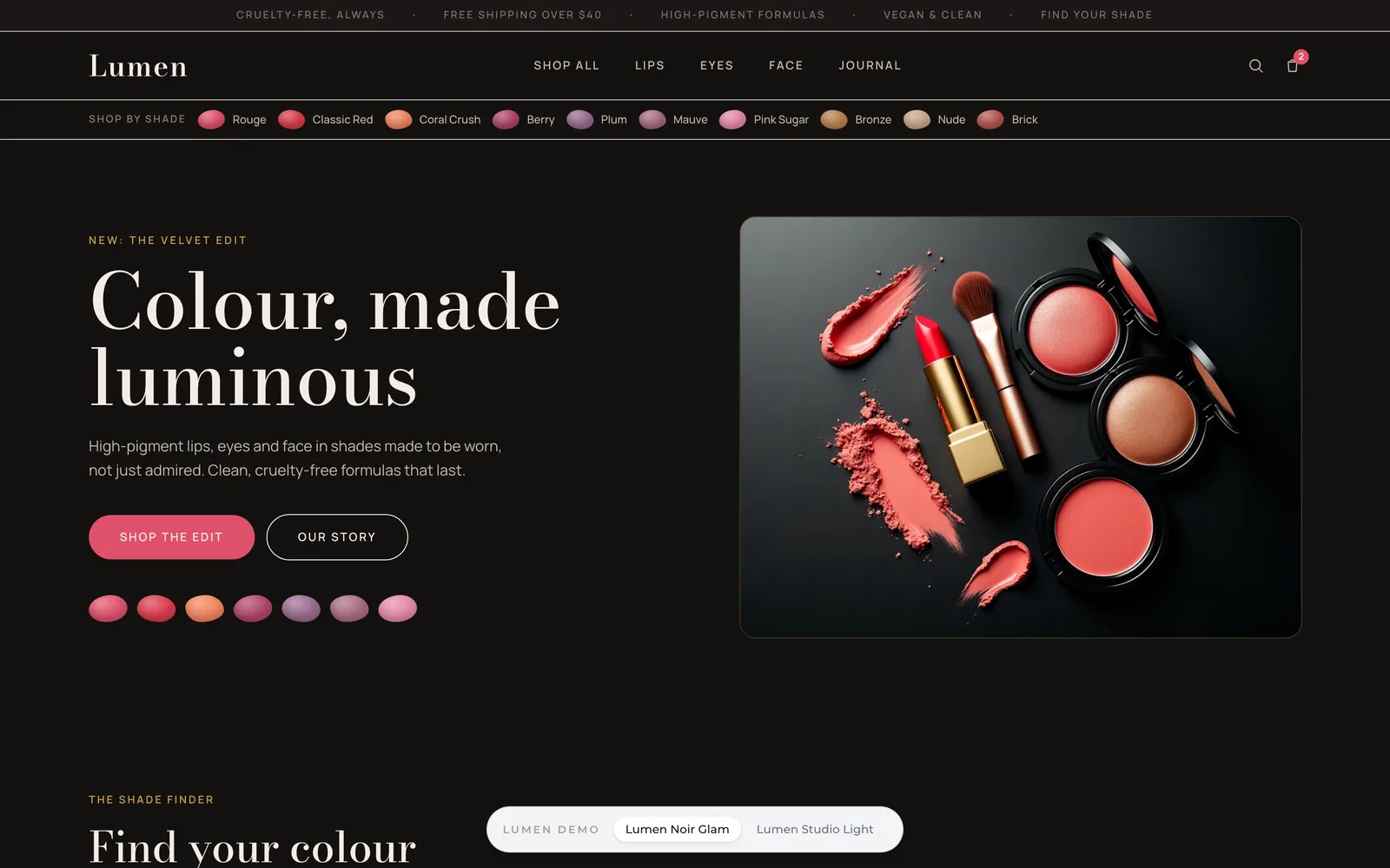 Lumen storefront theme for beauty and color products